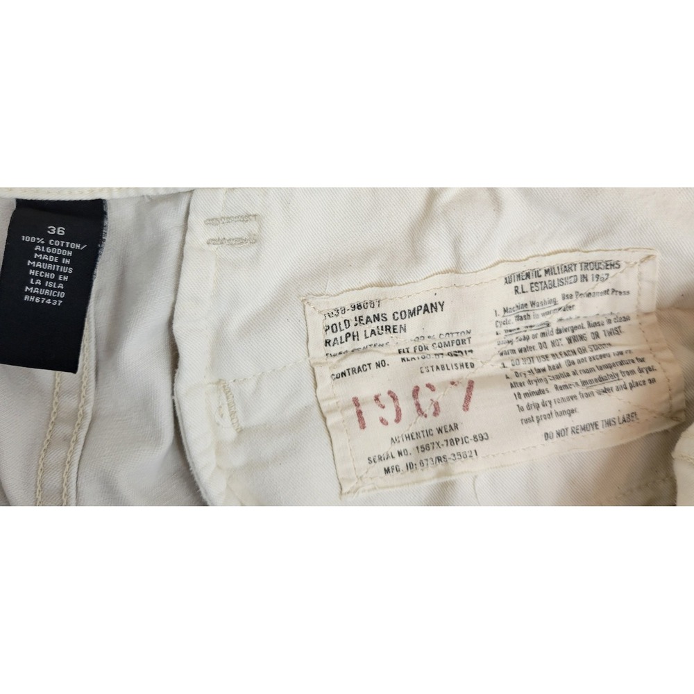 Polo Jeans Co Ralph Lauren Mens 36 Cargo Shorts Cream Military 67th Reg Cotton - Picture 5 of 9